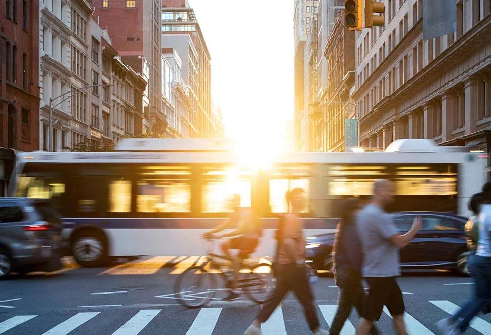 pedestrians crossing the street in New York