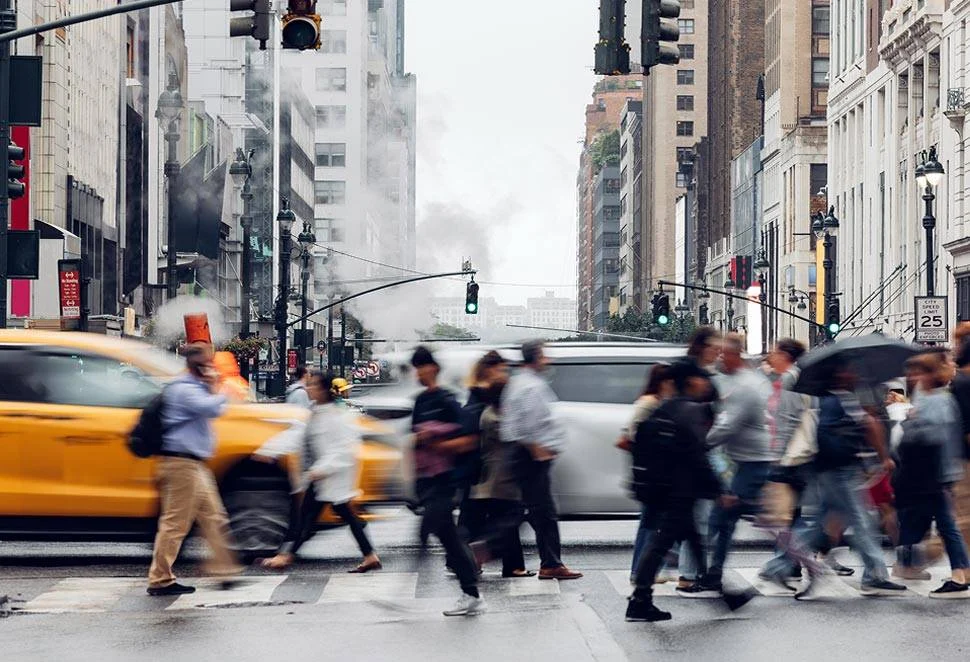 pedestrians walking in new york streets